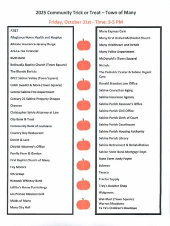 Town of Many Trick of Treating 2025
